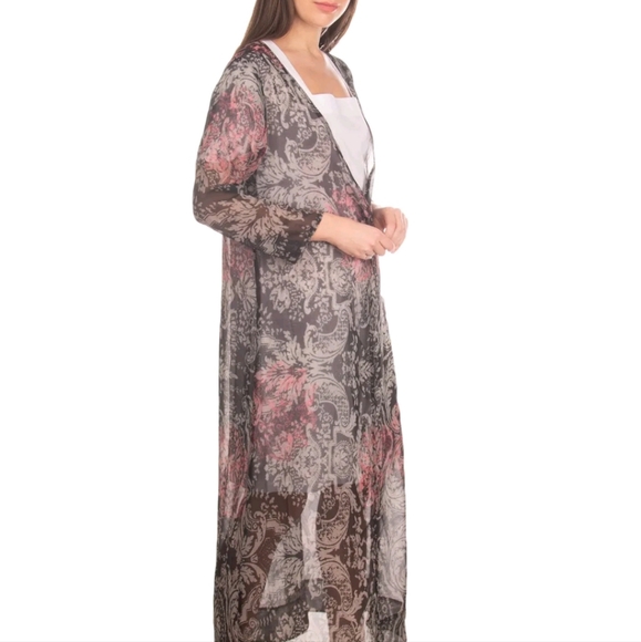Black Coral Sheer Floral Maxi Coat M/L - Picture 3 of 7